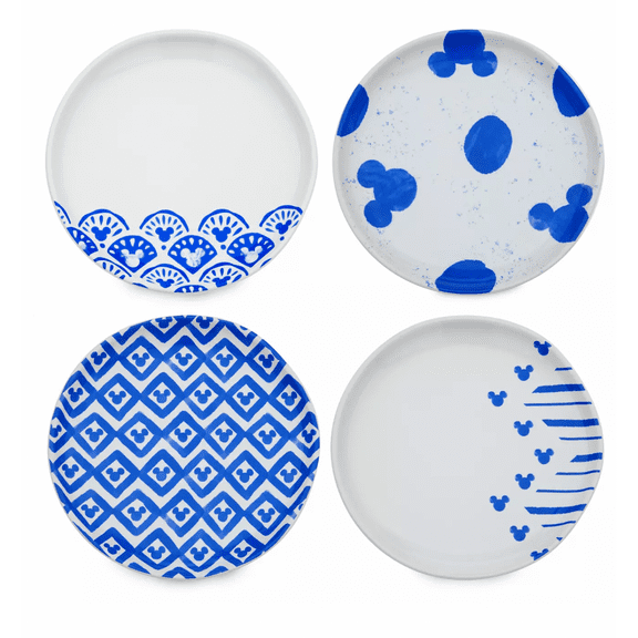 Disney Parks Homestead Blue Mickey Icons Tidbit Plate Set of 4 New with Tag