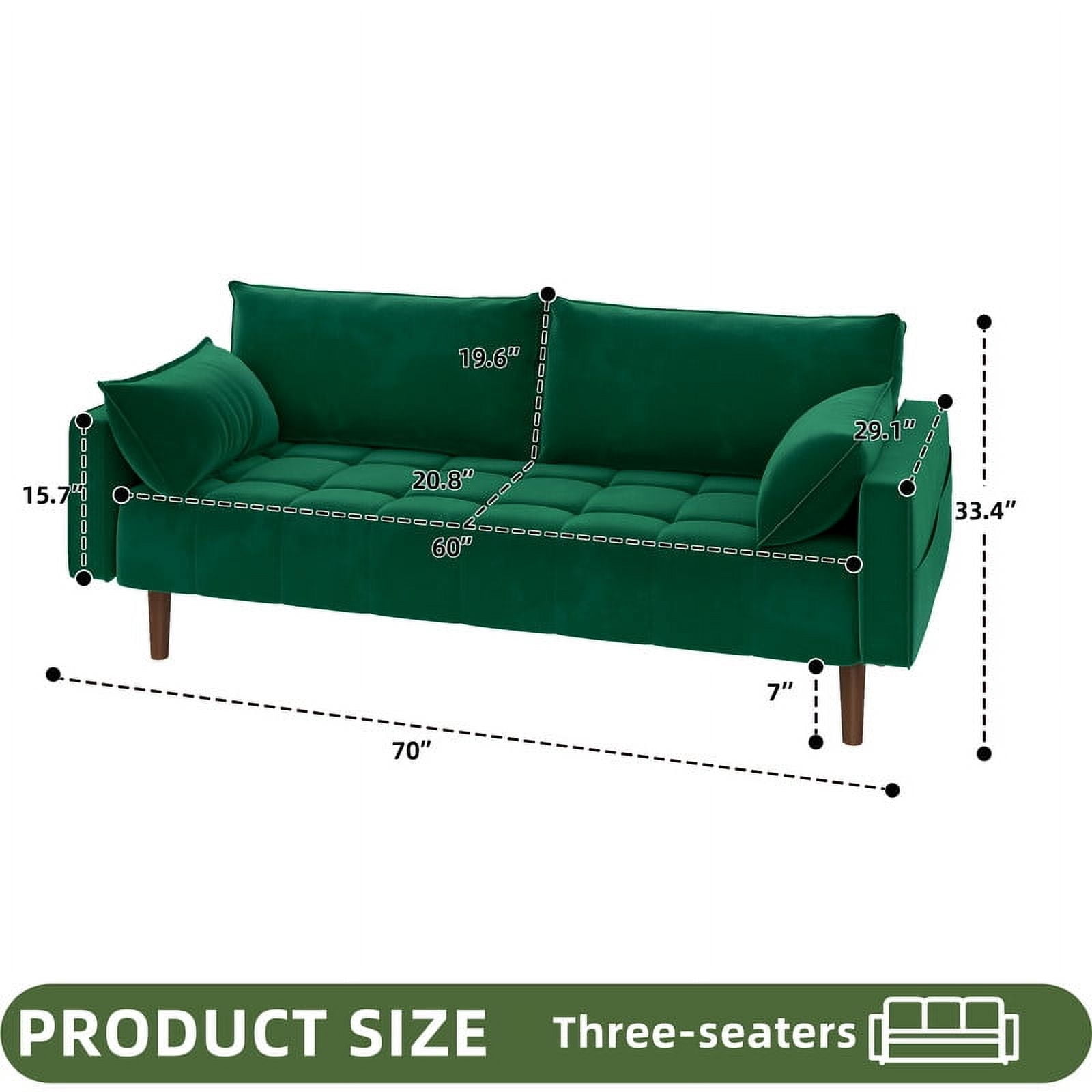 Uforic 70" Velvet Loveseat Sofa, Modern Comfortable Sofa Loveseat Small Sofa Couch with Side Storage Pockect & 2 Pillows, Button Tufted Seat Cushion for Living Room Bedroom Apartment, Green