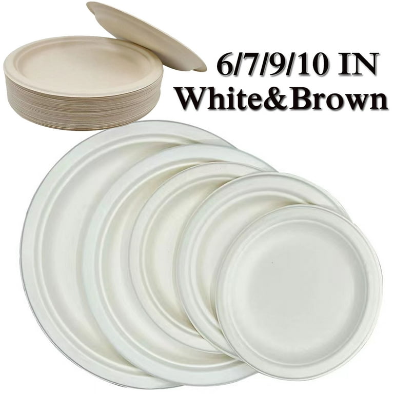 100% Compostable Plates, 10 inch Biodegradable Disposable Paper