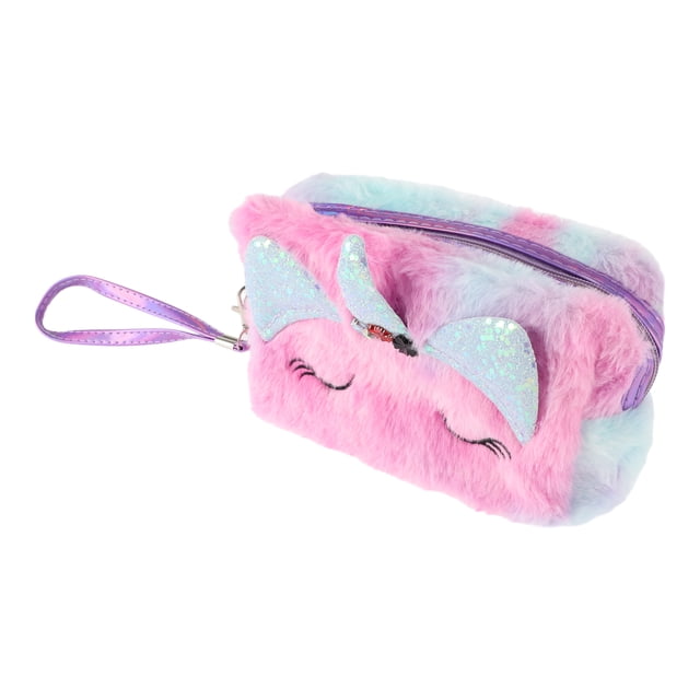 Bolsas de Maquillaje Portátiles de Cuento Único para Mujeres para Viajes, Vacaciones, Camping, de Peluche Rosa, Azul