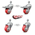 thumbnail image 2 of 3 Inch SS Red Polyurethane ½ Inch Threaded Stem Caster Set 2 Total Lock Brake, 2 of 2