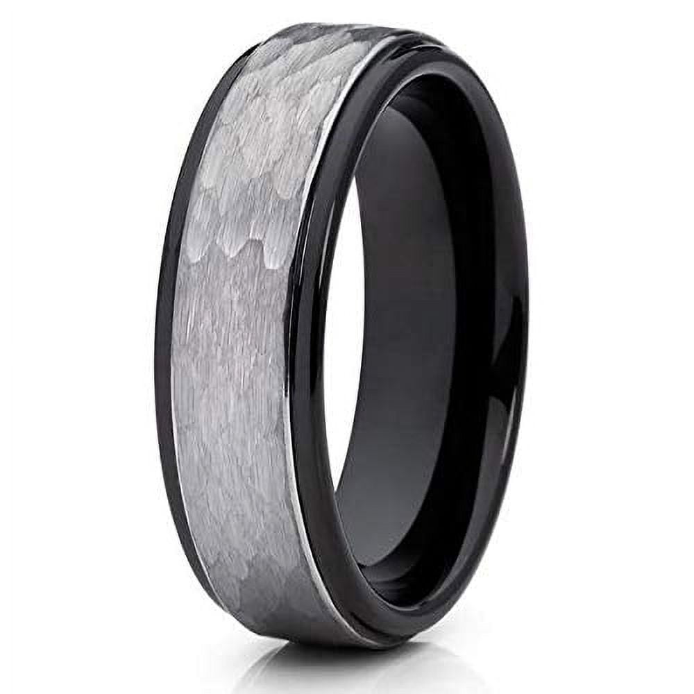 Silly Kings Jewelry 6mm- Black Tungsten Wedding Ring - Black Tungsten Ring - Hammered Ring (10)