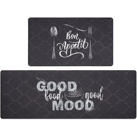 

Kitchen Mats Sets 2 Piece Cushioned Anti-Fatigue Comfort Mat for Home & Office Ergonomically Engineered Waterproof Non-Skid 30 by 17 + 47 by 17 Bon Appetit Good Food