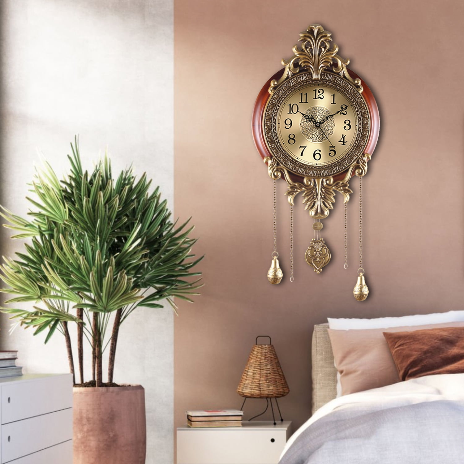 Aero Snail 14" Pendulum Wall Clock, Solid Wood, Battery Operated, Retro Vintage Clock 206B