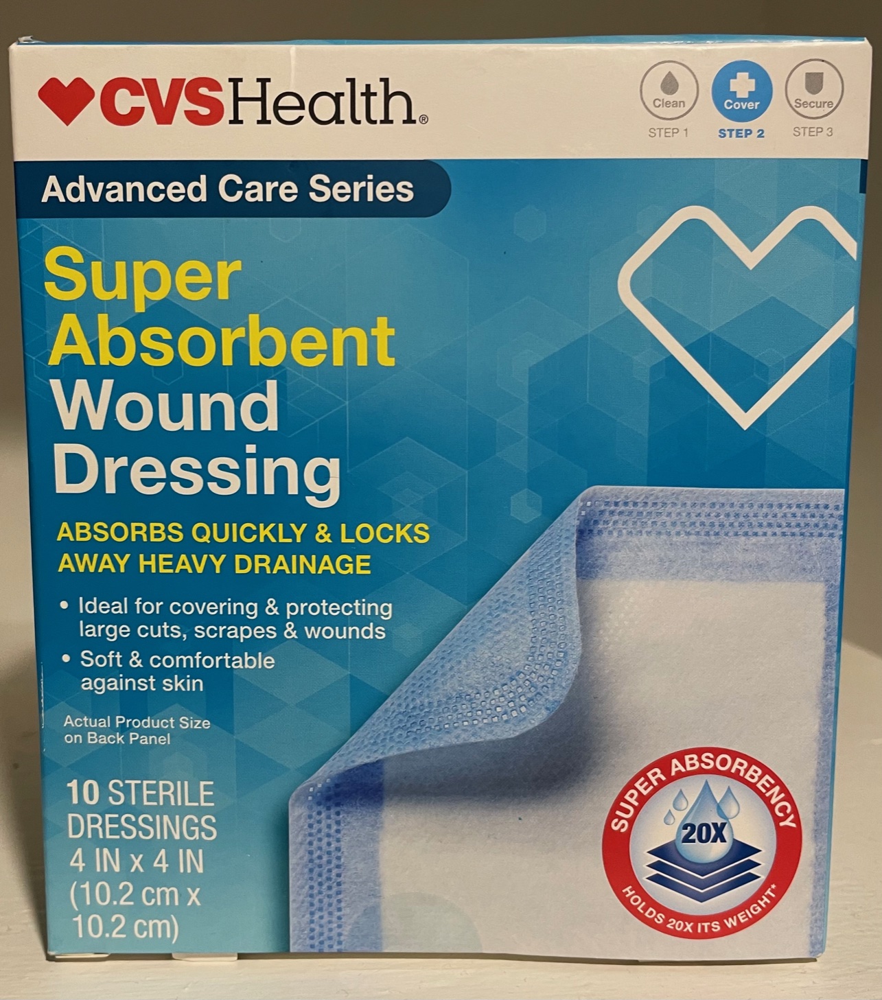 CVS Health Super Absorbent Wound Dressing 4" x 4" (10 Sterile Dressings