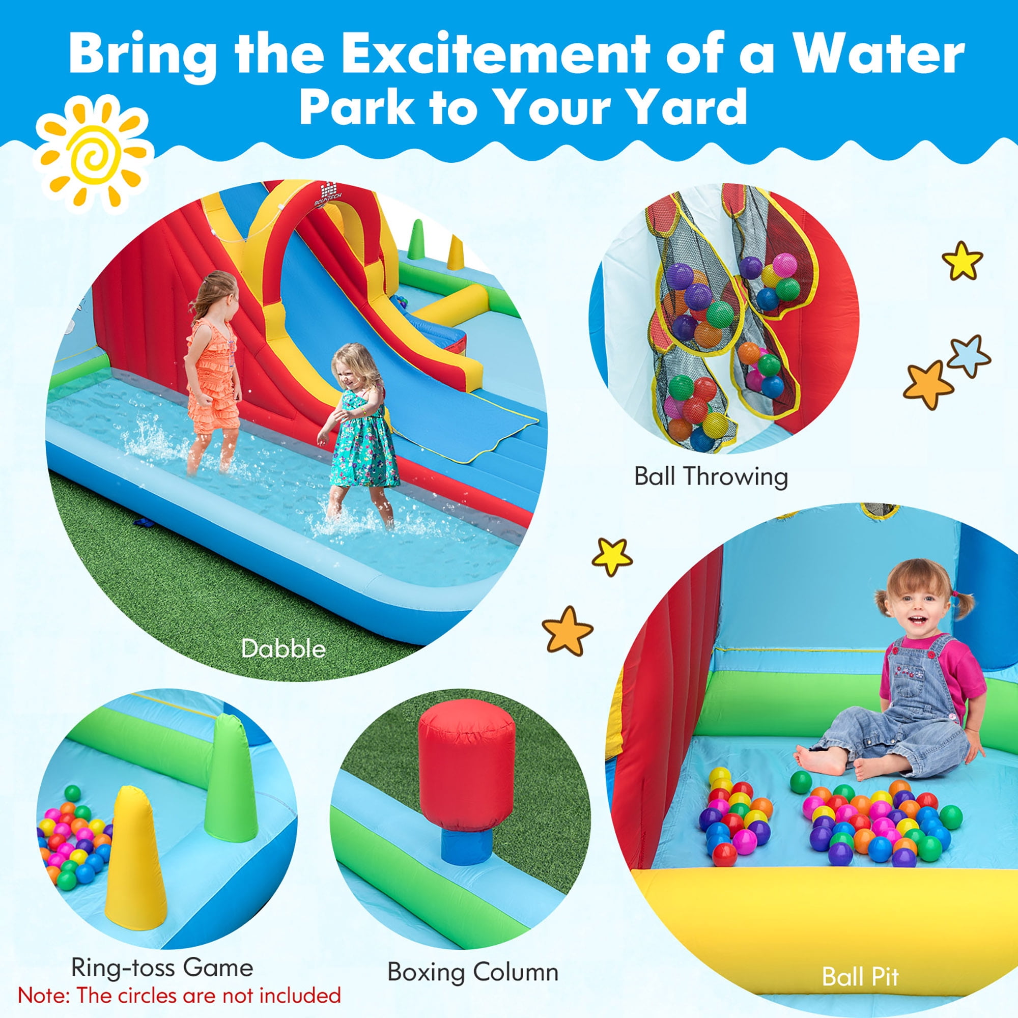 Gymax Inflatable Water Slide w/ Long Slide Climbing Wall Splash Pools without Blower