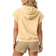 thumbnail image 6 of Women's Plus Size Cap Sleeve Hoodie Summer Loose Casual Zip Up Drawstring Tops with Pockets Beige, 6 of 7