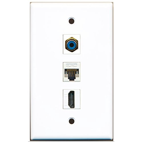 RiteAV - 1 Port HDMI and 1 Port RCA Blue and 1 Port Cat5e Ethernet White Wall Plate