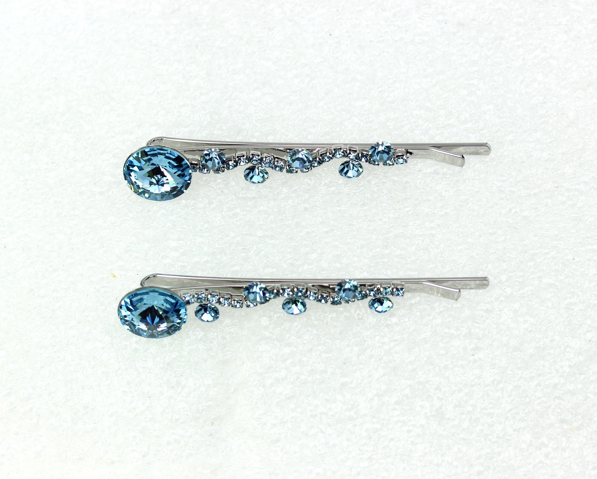 Faship  A Pair Of Aqua Premium Rhinestone Crystal Floral Hair Clips 2 Pcs Pins