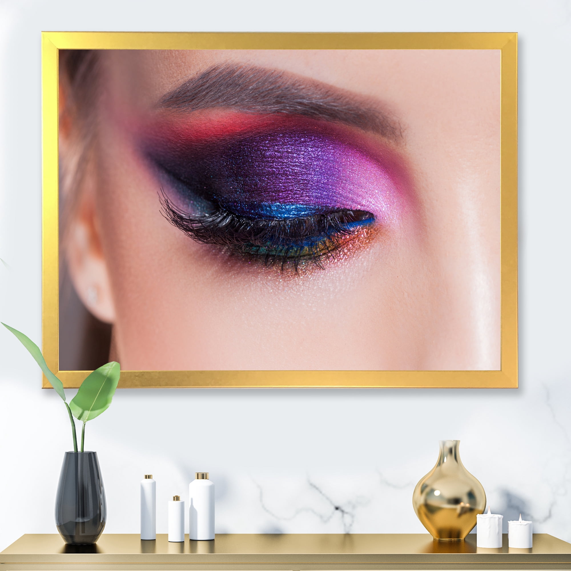 Designart 'Bright Eye Makeup In Luxurious Blue And Pink Shades' Modern Framed Art Print