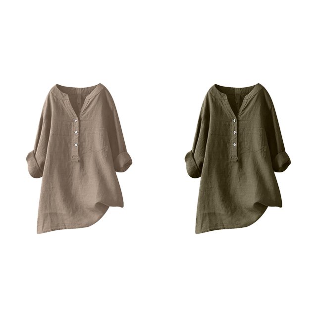 (2-Pack) Rinsvye Womens Solid Color Long Sleeve Mandarin Collar Blouse Women Clothing Timeless Design