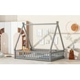 thumbnail image 3 of DreamBuck Full Size Floor Bed with Fence and Door, Wood Montessori Bed Frame with Sturdy Slats Support, Tent-Shaped House Teepee Bed with Triangle Structure, Full Floor Beds for Teens, s, 3 of 9