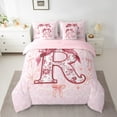 thumbnail image 2 of Castle Fairy Letter Personalized 7 Pieces Bedding Comforter Set,Bowknot Flower Full Bedding Set Lightweight,Pink Red Fitted Sheet Flat Sheet,Lightweight Initial Room Decoration, 2 of 7
