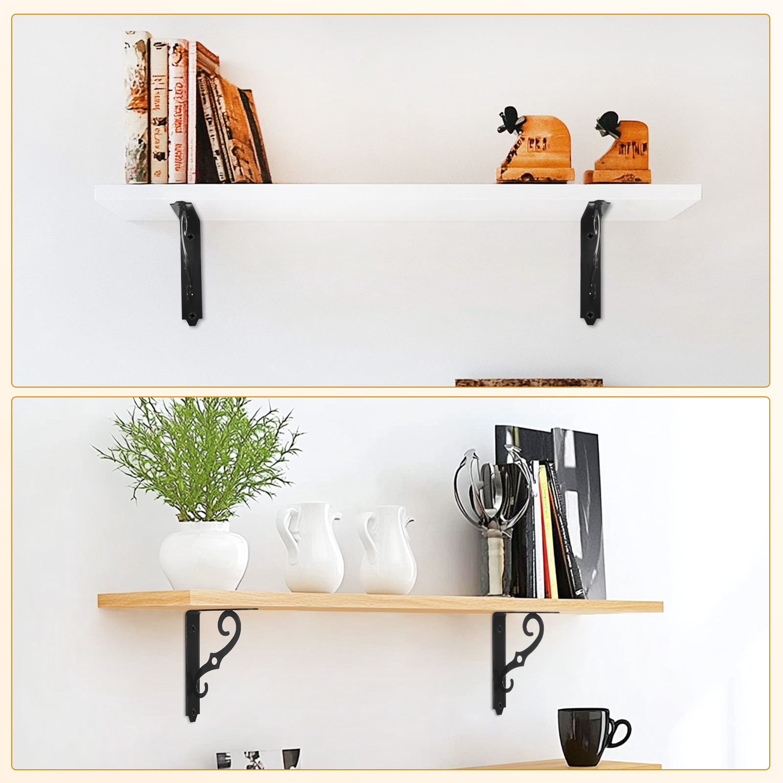 4-Pack Shelf Brackets, 5 Inch Long Iron Wall Mount Shelf Support Bracket for Home/Kitchen/DIY Decorative [Black]
