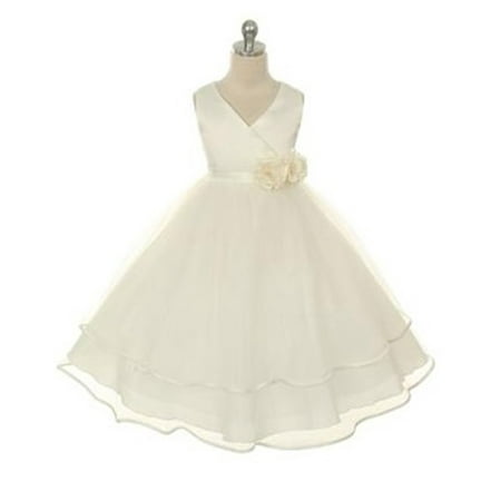 Efavormart V-neck Satin Bodice and Tulle Layered Skirt Girls Dress Birthday Girl Dress Junior Flower Girl Wedding Party Girls