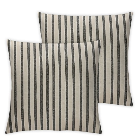 Acheng Grey and Beige Patchwork Farmhouse Throw Pillow Covers , Pack of 2 Striped Decorative Pillow Case for Sofa Couch Chair Bedroom Modern Decor(Grey) 12x12in