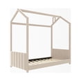 thumbnail image 4 of Twin Size Floor Bed, Velvet House Bed with Roof for Kids Teens Toddler, Wooden Platform Bed with Headboard and Footboard, Bed Frame for Bedroom Dorm, No Box Spring Needed, Can be Decorated, Beige, 4 of 7