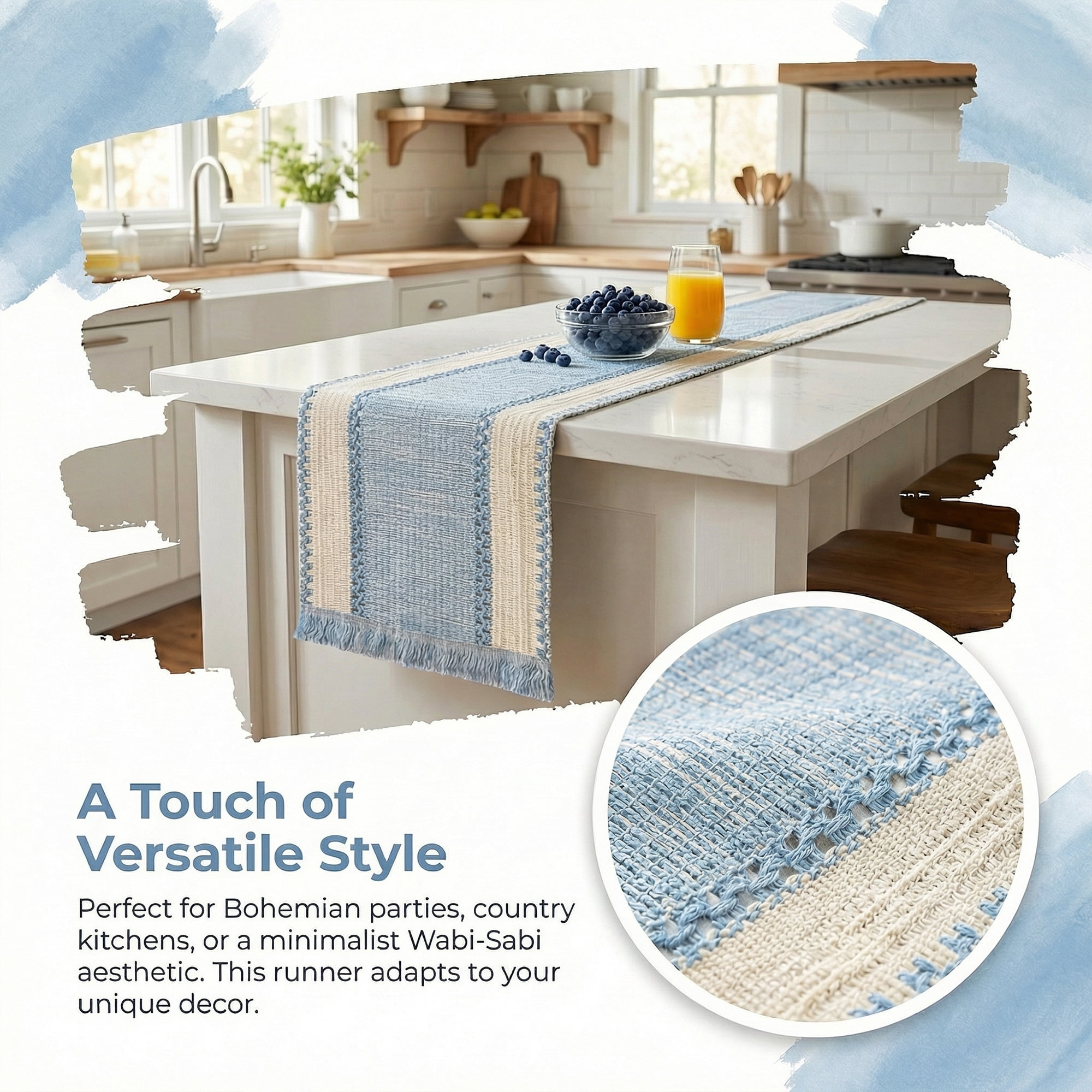 Unique Bargains Birthday Decorations Long Kitchen Runner with Tassel Light Blue 11.8x63in