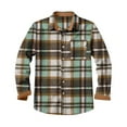thumbnail image 2 of Felirenzacia Men’s Brushed Plaid Flannel Shirt, Warm Soft Cotton Button Up Workwear Top with Adjustable Cuffs, Green,XL, 2 of 5