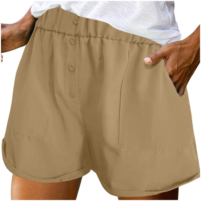 Summer Clearance 2025! Womens Plus Size Pants,Women Summer Fashion Solid Color Button Pocket Shorts
