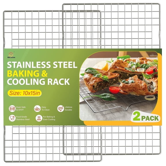 ReLuien Rectangular 10'' x 15'' Stainless Steel Non-stick Baking Sheet, Set of 2