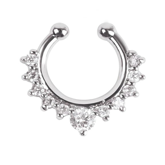 Fancy Alloy Crystal Fake Nose Ring Septum Nose Ring Non Piercing Body Jewelry (Silver)