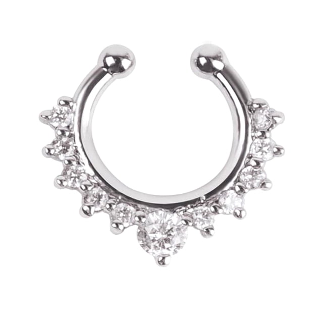 MasteelfCA Fancy Alloy Crystal Fake Nose Ring Septum Nose Ring Non Piercing Body Jewelry (Silver)