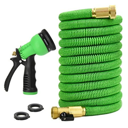 Glayko Tm 25 Feet Expandable Garden Hose - NEW 2017 Super Strong Construction- Strong Webbing -Solid Brass End + 8 Function Spray Nozzle and Shut-off Valve,