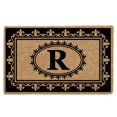 thumbnail image 1 of Nedia Home O2215R 30 x 48 Po Fleur de Lys Résistant Tapis de Porte en Coco&44; Monogramme R - Bronzage Naturel & Noir, 1 of 1