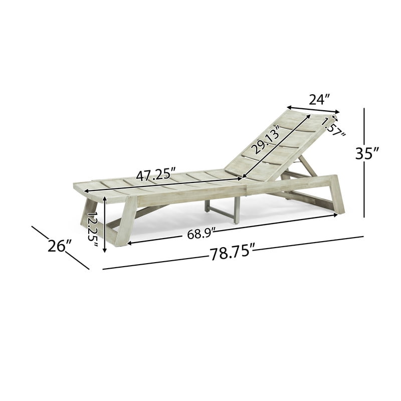 Acacia Wood Outdoor Chaise Lounge with 4-Position Adjustable Backrest, Patio Lounger Chair Sun Lounger Recliner Chair for Poolside, Balcony