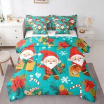Castle Fairy Children Santa Claus 7pcs Bedding Comforter Set,Candy Cane Queen Bedding Sets Super Cozy,Merry Christmas Queen Sheet Sets,Lightweight Room Decor