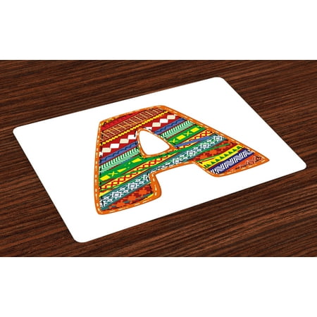 Letter Writing Set - Letter A Placemats Set of 4 Alphabet A Writing Typography Mosaic Effects Language School Education Graphic Art, Washable Fabric Place Mats for Dining Room Kitchen Table Decor,Multicolor, by Ambesonne