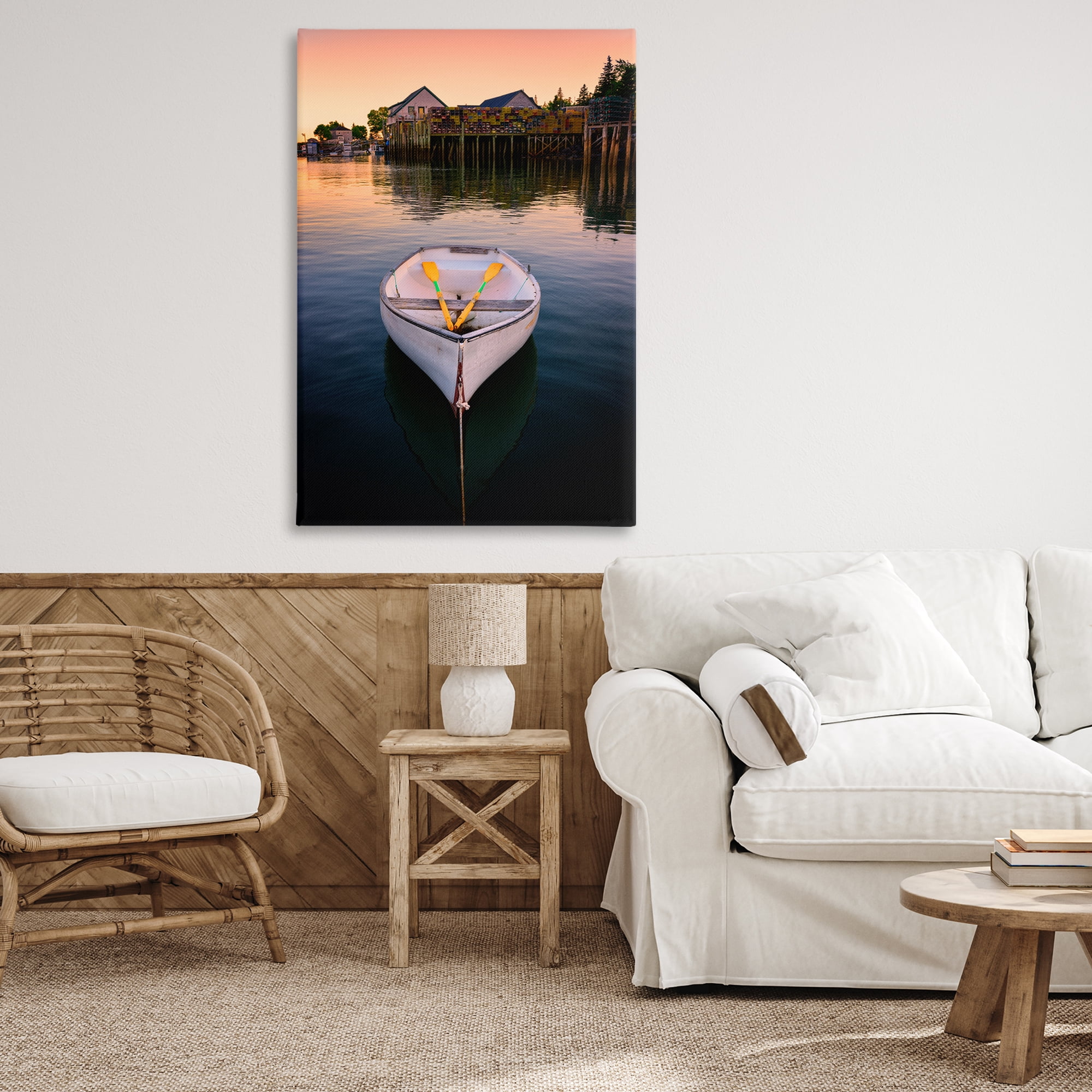 Stupell Industries Docked Rowboat with Oars Transportation Photography Wrapped Canvas Art Print Wall Art, 30 x 45