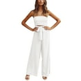 thumbnail image 2 of ZAZYULZ Resort Wear for Women Elegant And Casual Women's Strapless Sleeveless Wide Leg Jumpsuit With Tie Belt(White,L), 2 of 6