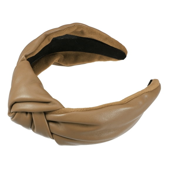 Vocoste Cross Knotted PU Leather Hairbands Non-slip Fashion Wide Headband for Women Brown 2.78"x1.73"
