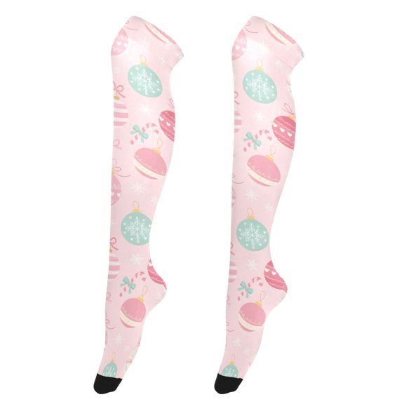 Christmas Pink Ball High Thigh Socks Over Knee Thin Tights Long Stocking for Women Leg Warmer