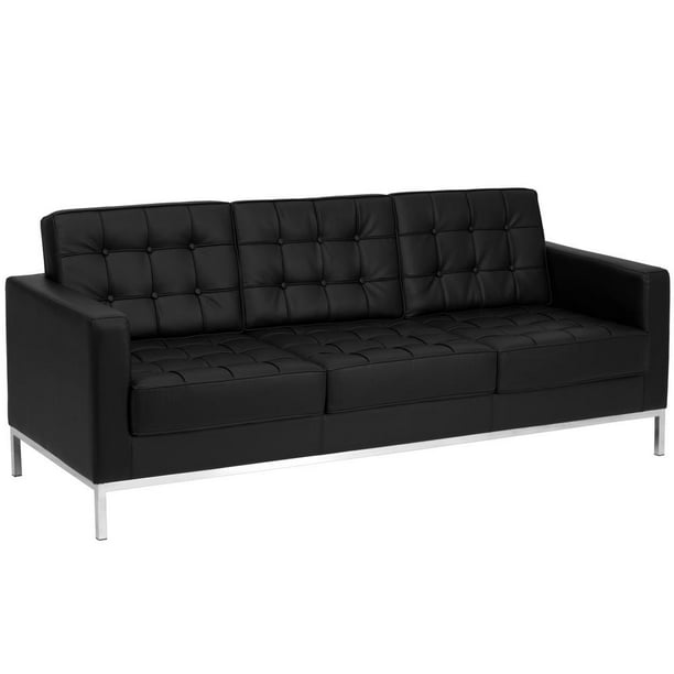 On Tufted Black Leather Sofa With, Tufted Black Leather Sofa