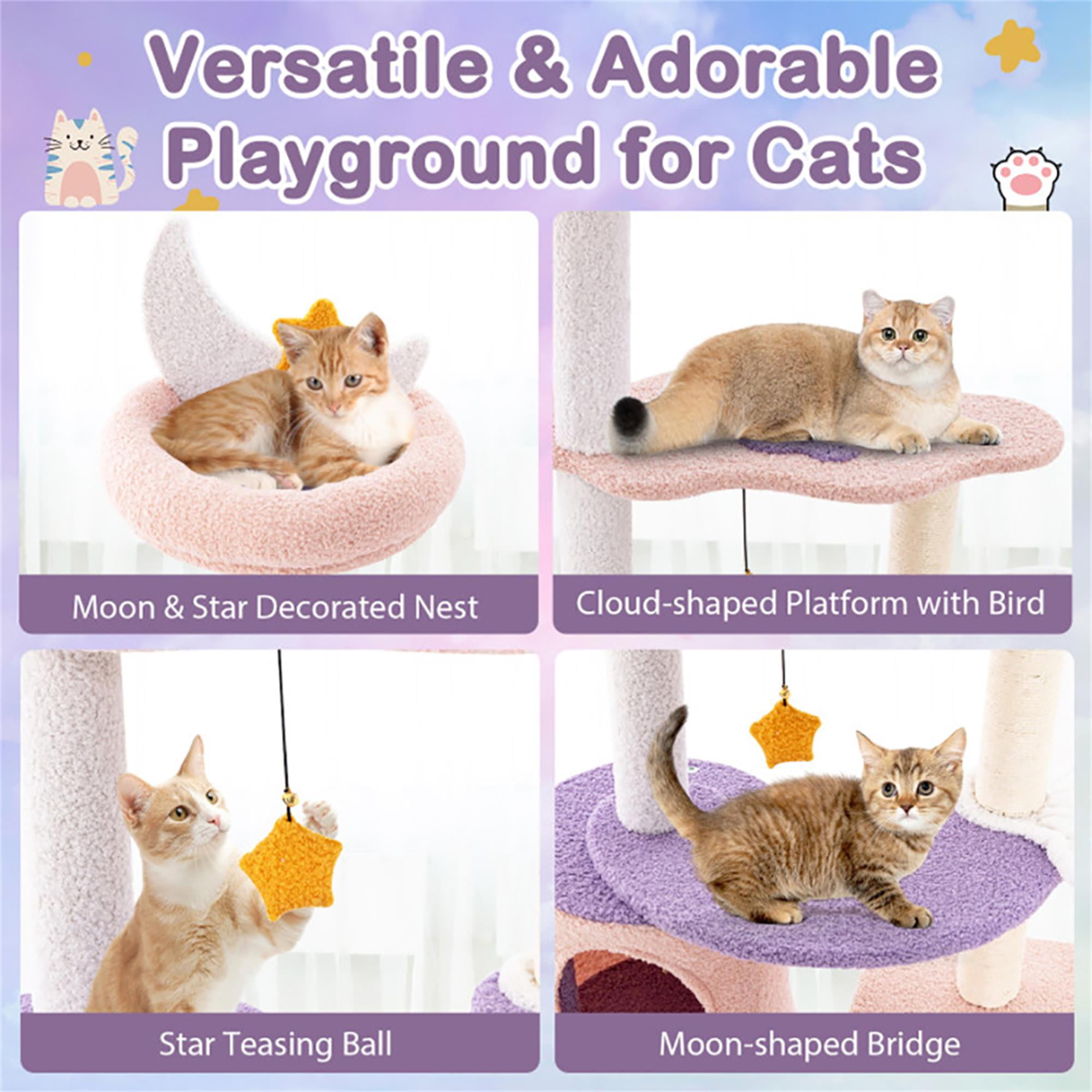 Kadyn 55" Cute Cat Tree Tower for Indoor Cats, Moon and Star Cat Condo with Sisal Scratching Posts, Plush Perches, Kitten Cat Tree Tower Activity Center, Purple Kadyn 55" Cute Cat Tree Tower for Indoor Cats, Moon and Star Cat Condo with Sisal Scratching Posts, Plush Perches, Kitten Cat Tree Tower Activity Center, Purple