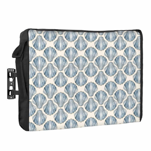 Ocean Shell Waterproof Outdoor TV Cover, Nautical Coastal Beach Watercolor Blue Seashell Marine Life Outside Weatherproof TV Enclosures for 36 to 39 Inch LCD Television Shield Flat Screen Protectors