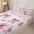 thumbnail image 3 of Manfei Cute Bow Cherry Blossom Zipper Twin Comforter Sets with Fitted Sheet and 2 Pillowcases,3D Cartoon Bowknot Print Zipper Bedding Set,Pink Reversible,4pcs, 3 of 7