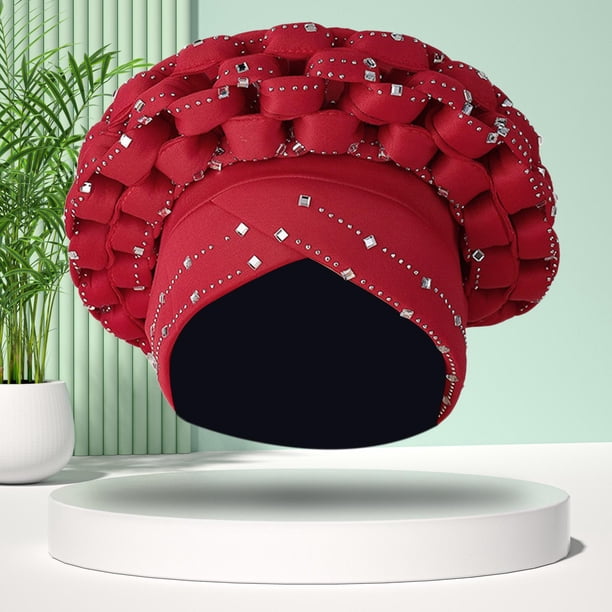 Turbante africano Yinane para la cabeza con diamantes de imitación Gorro Hijab para mujer
