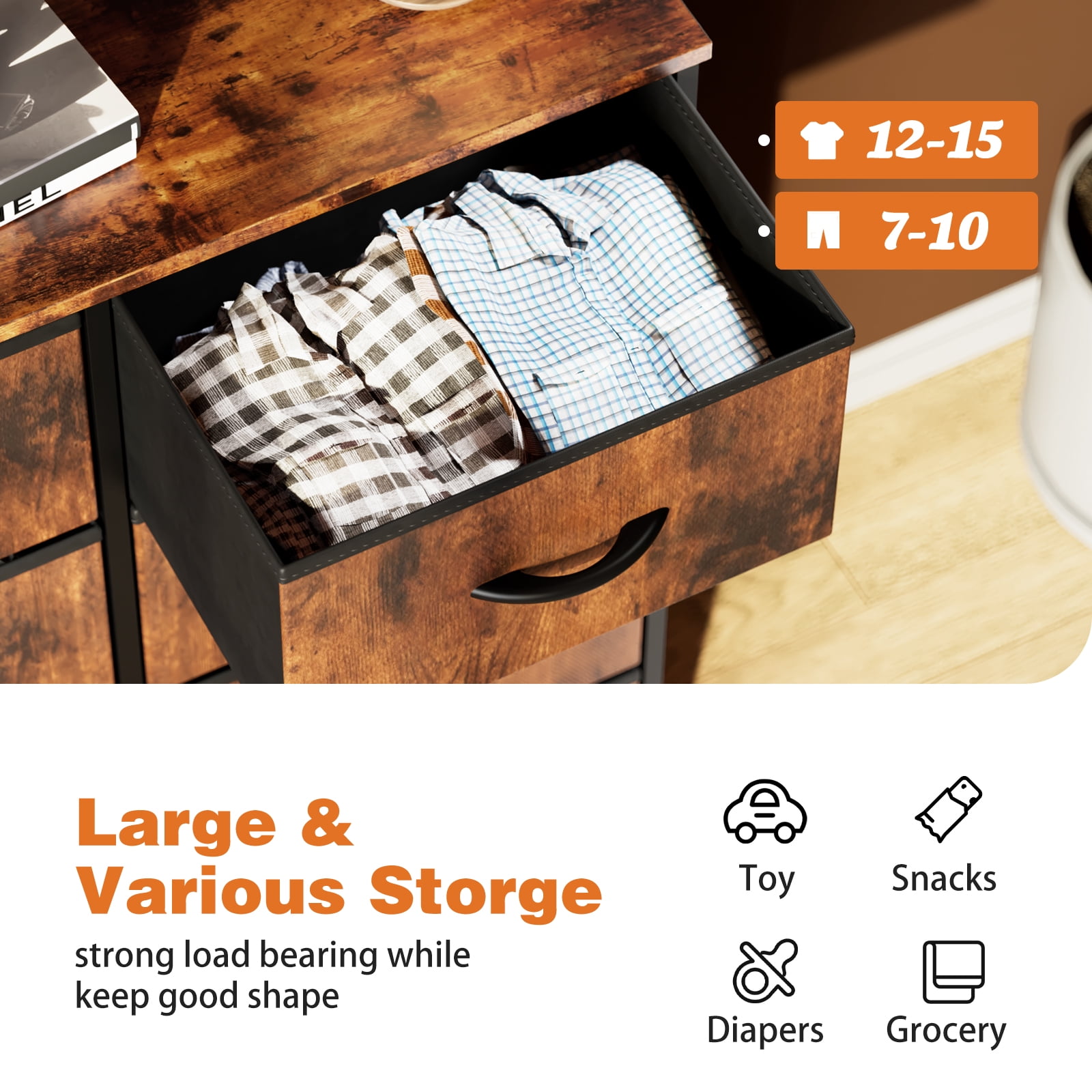 CONCETTA 10-Drawer Fabric Dresser Storage Chest for Bedroom, Closet, Entryway, Storage Furniture for Adults, Rust