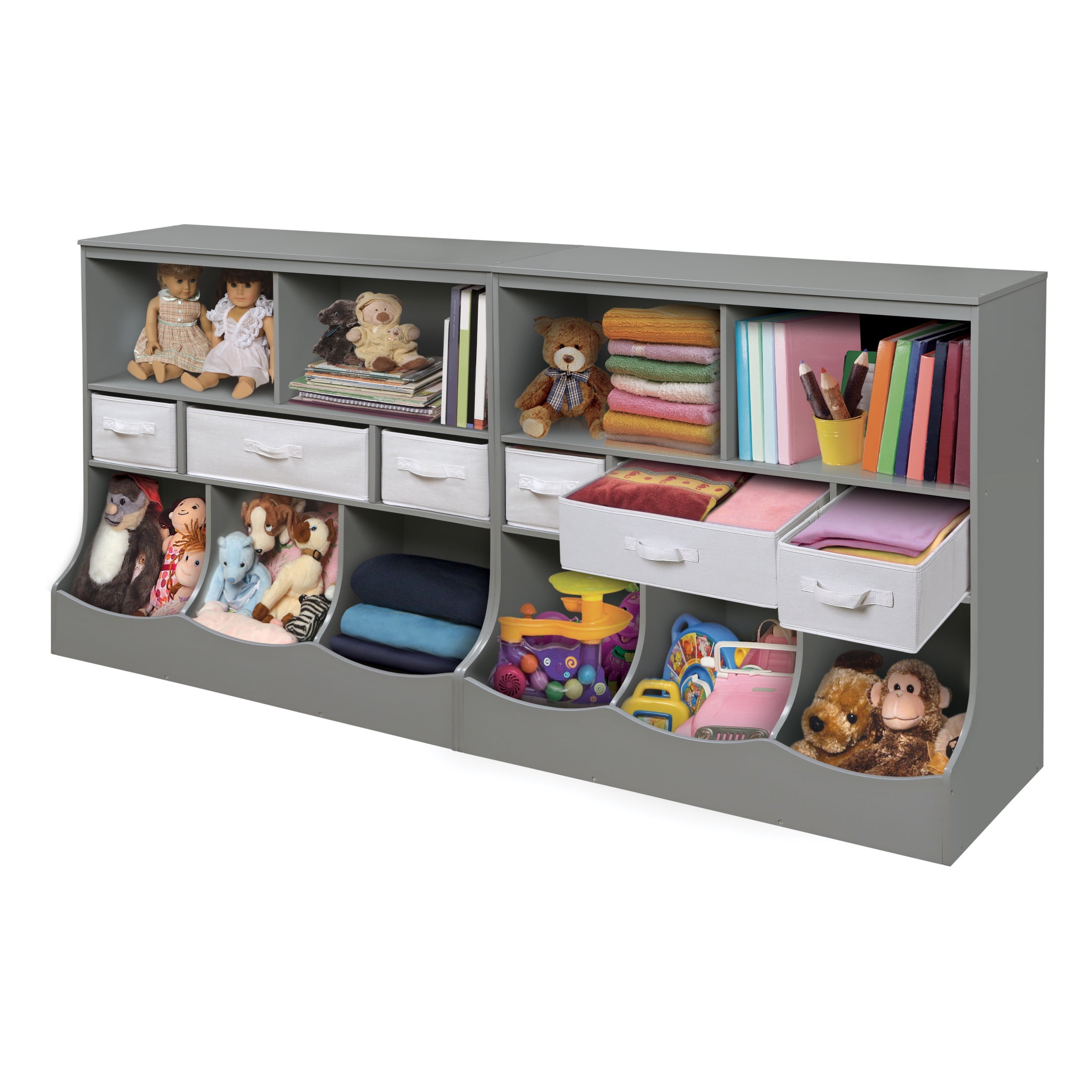 Badger Basket Children's Wooden Combo Bin with 3 Baskets 55 gal Toy Storage Cube, Gray