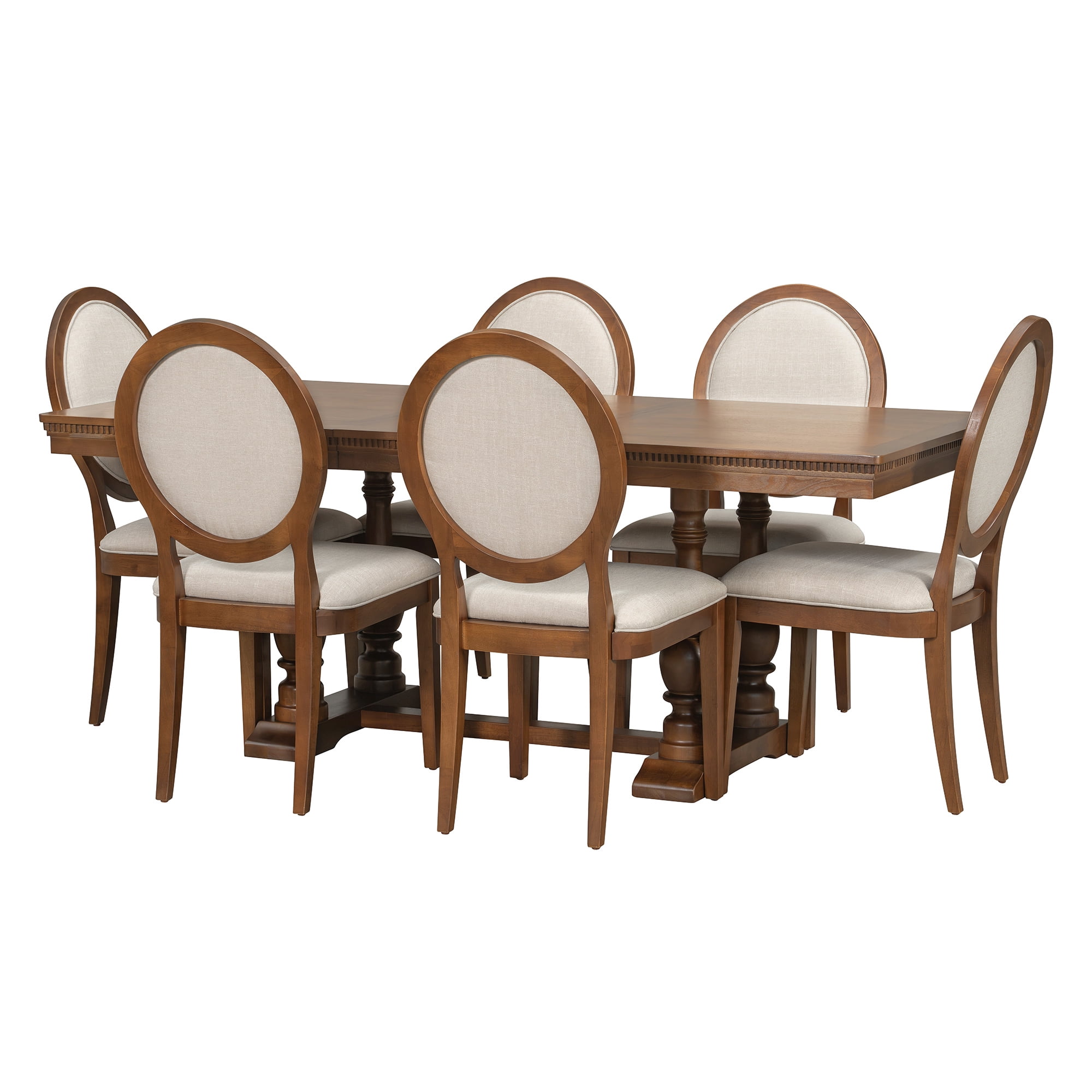 7-Piece Dining Table Set for 6, 58"-76" Extendable Dining Table with 6 Oval-Back Upholstered Chairs