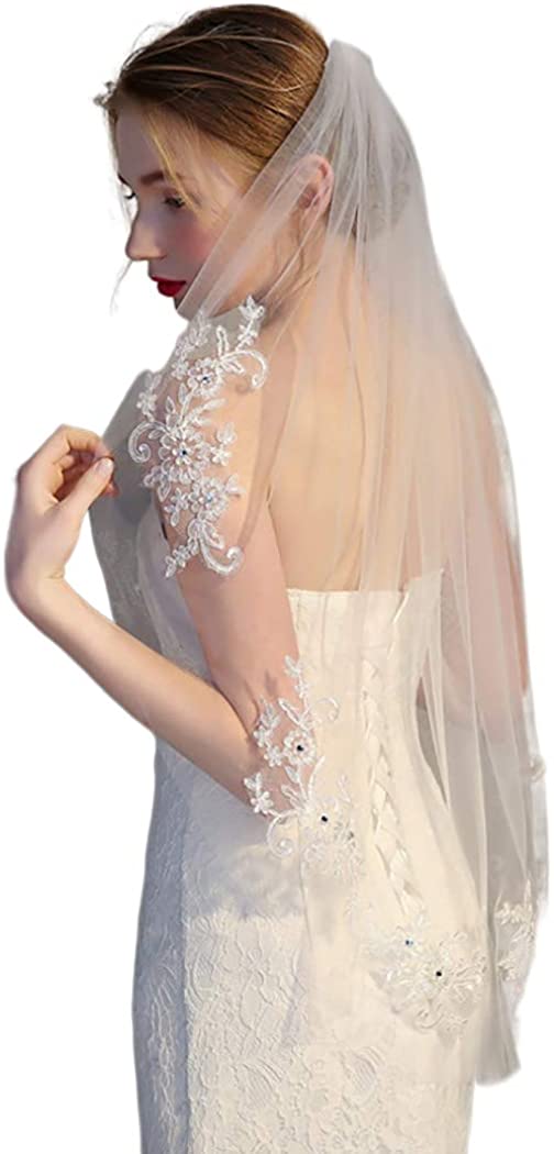 Voile De Mariage Court Blanc Avec Perles/cristaux - 40 Cm, Avec Peigne - Accessoire Mariée Ou Fête