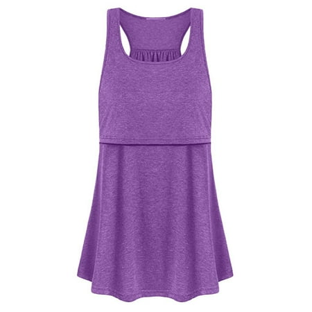 DQRPSEETB Flowy Tank Tops for Women Women Maternity Loose Comfy Pull-up Nursing Tank Tops Vest Breastfeeding Shirt Cami with Built in Bra