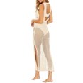 thumbnail image 3 of Womens Sexy Cover Ups Crochet Dress Sleeveless Crew Neck Hollow Out Beach Cover Up Side Slit Knit Midi Dresses, 3 of 6