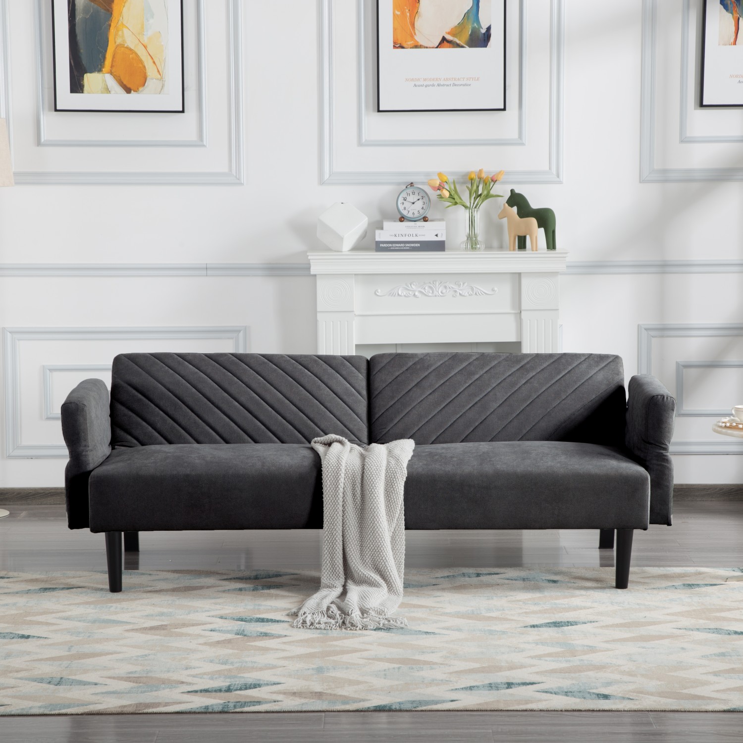 Gewnee Futon Sofa Bed, 76.8" Futon Couch with Adjustable Backrest, Removable Armrest for Extended Length, Mid Century Modern Loveseat for Living Room,Bedroom,Office