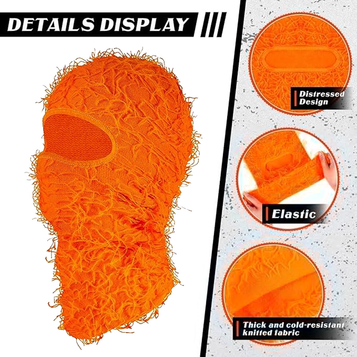 Distressed Black Ski Mask for Men, Mask Winter Warmer Fuzzy Face Mask-Orange