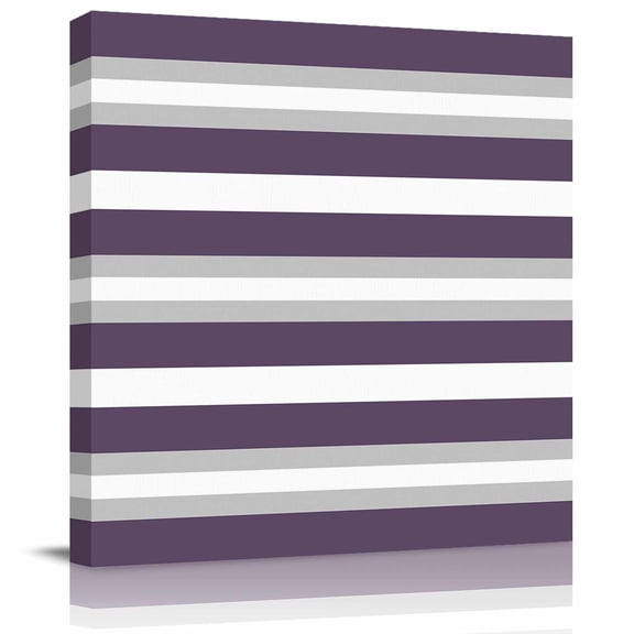 Framed Canvas Wall Art for Living Room Purple Stripe Wall Decor, Grey Simple Striped Aesthetic Paintings for Bedroom Office Kitchen Bathroom, Ready to Hang Artwork Wall Pictures 8x8 Inch
